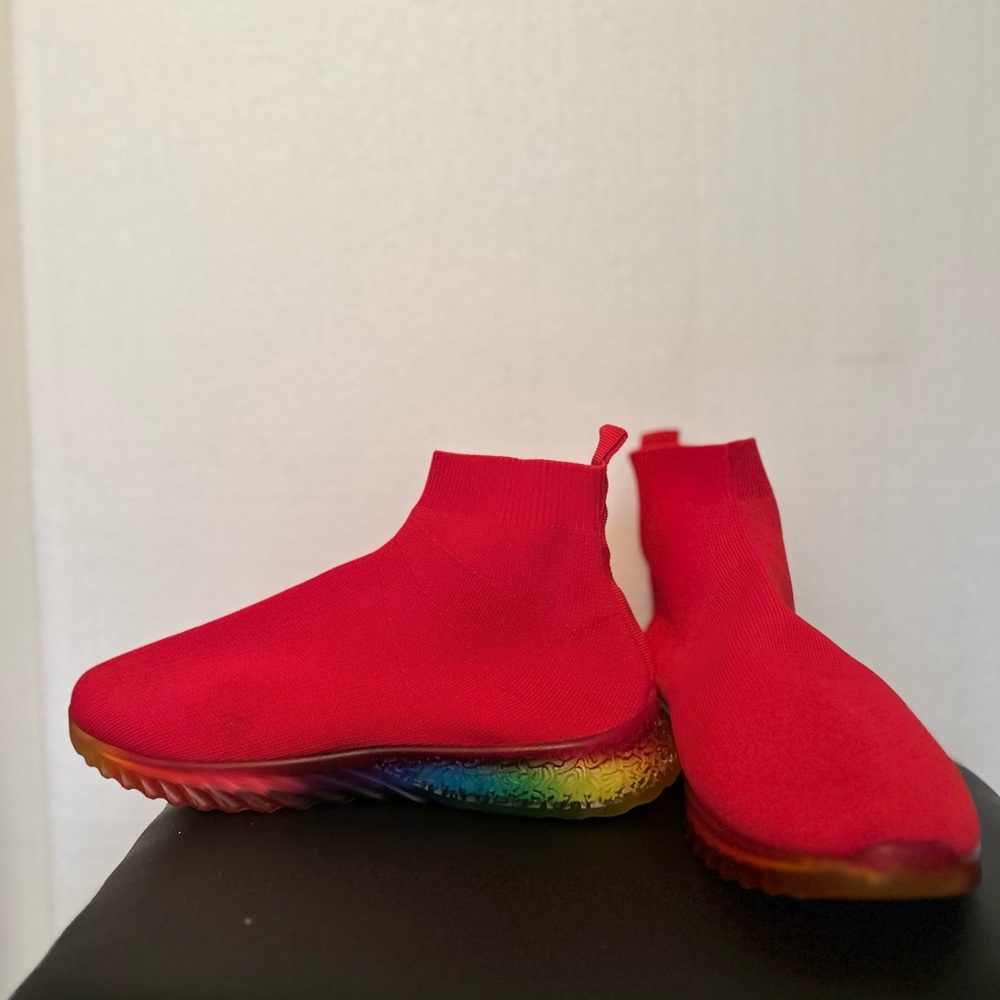 Vibrant Red Shoes with Rainbow Sole